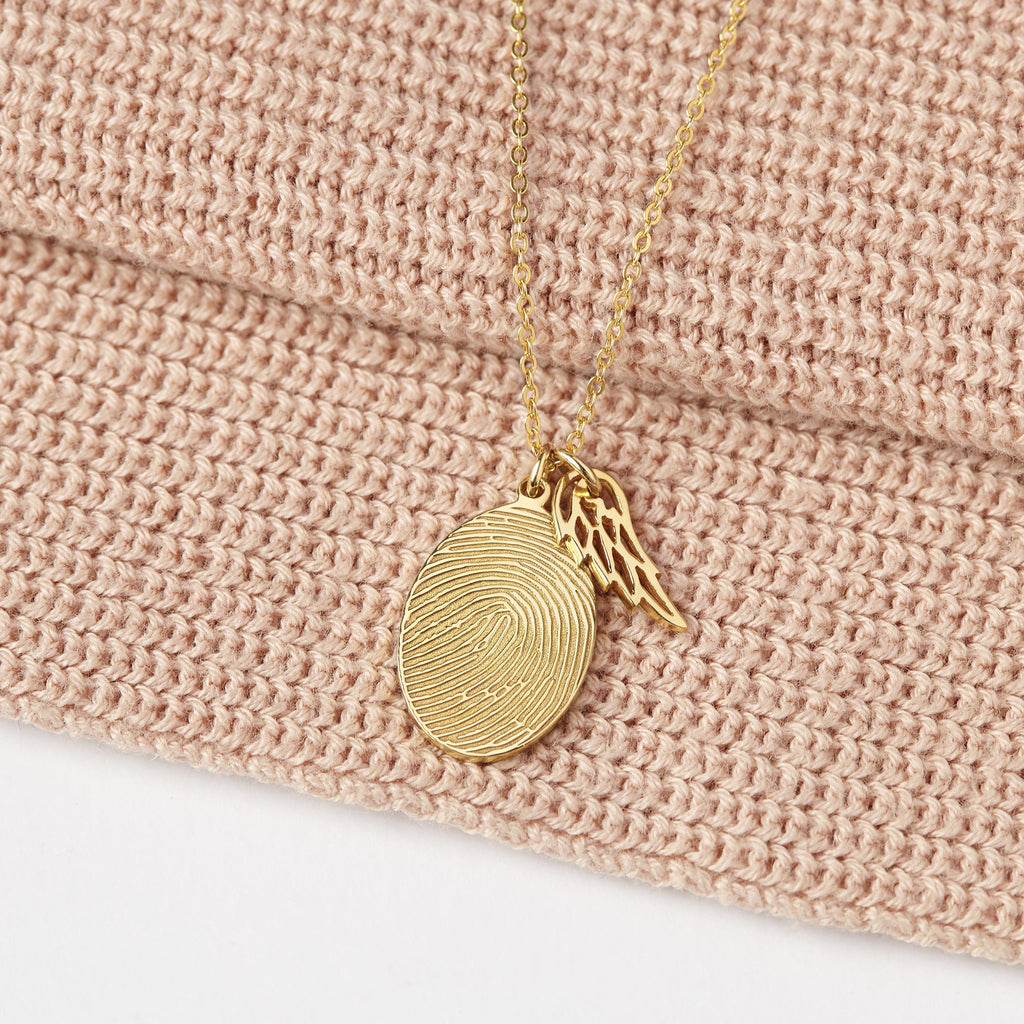 Fingerprint Necklace with Angel Wing