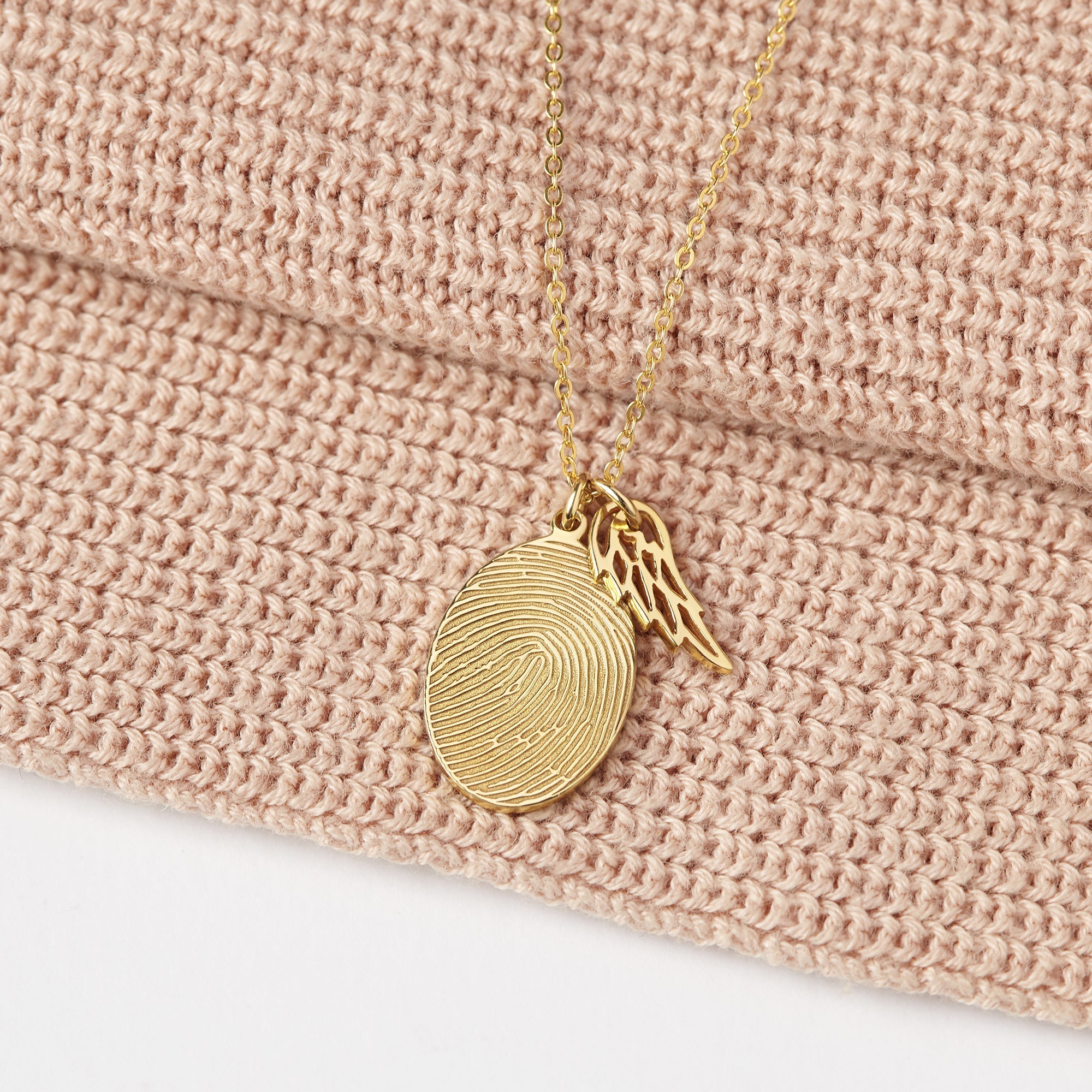 Fingerprint Necklace with Angel Wing