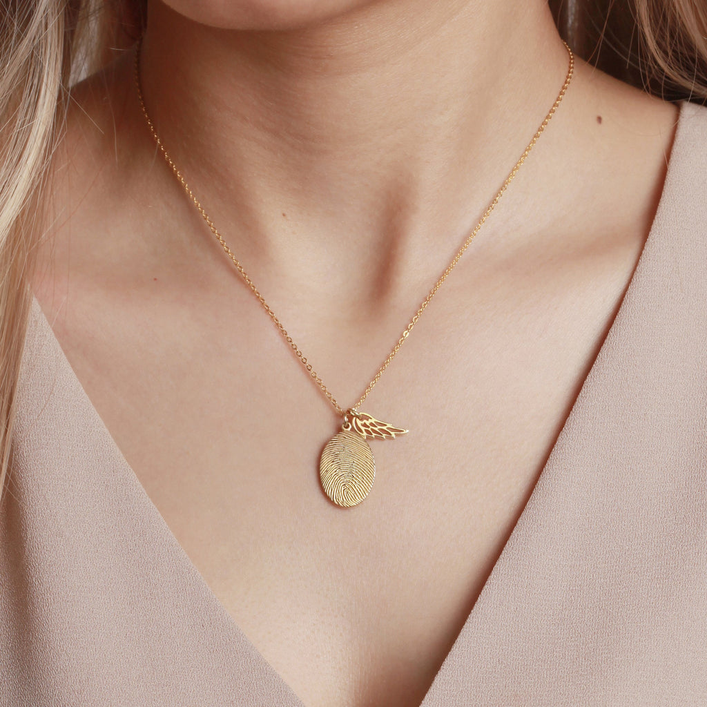 Fingerprint Necklace with Angel Wing