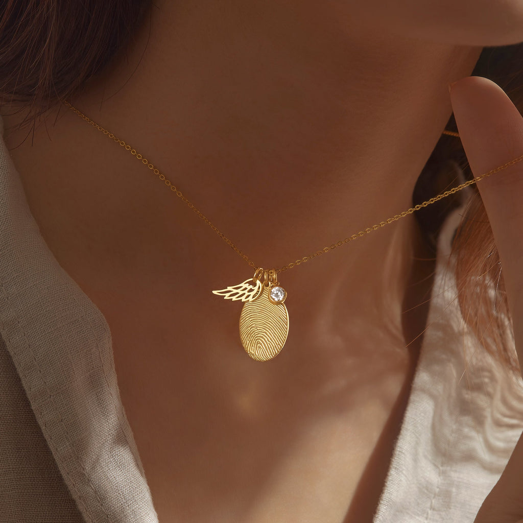 Fingerprint Necklace with Angel Wing