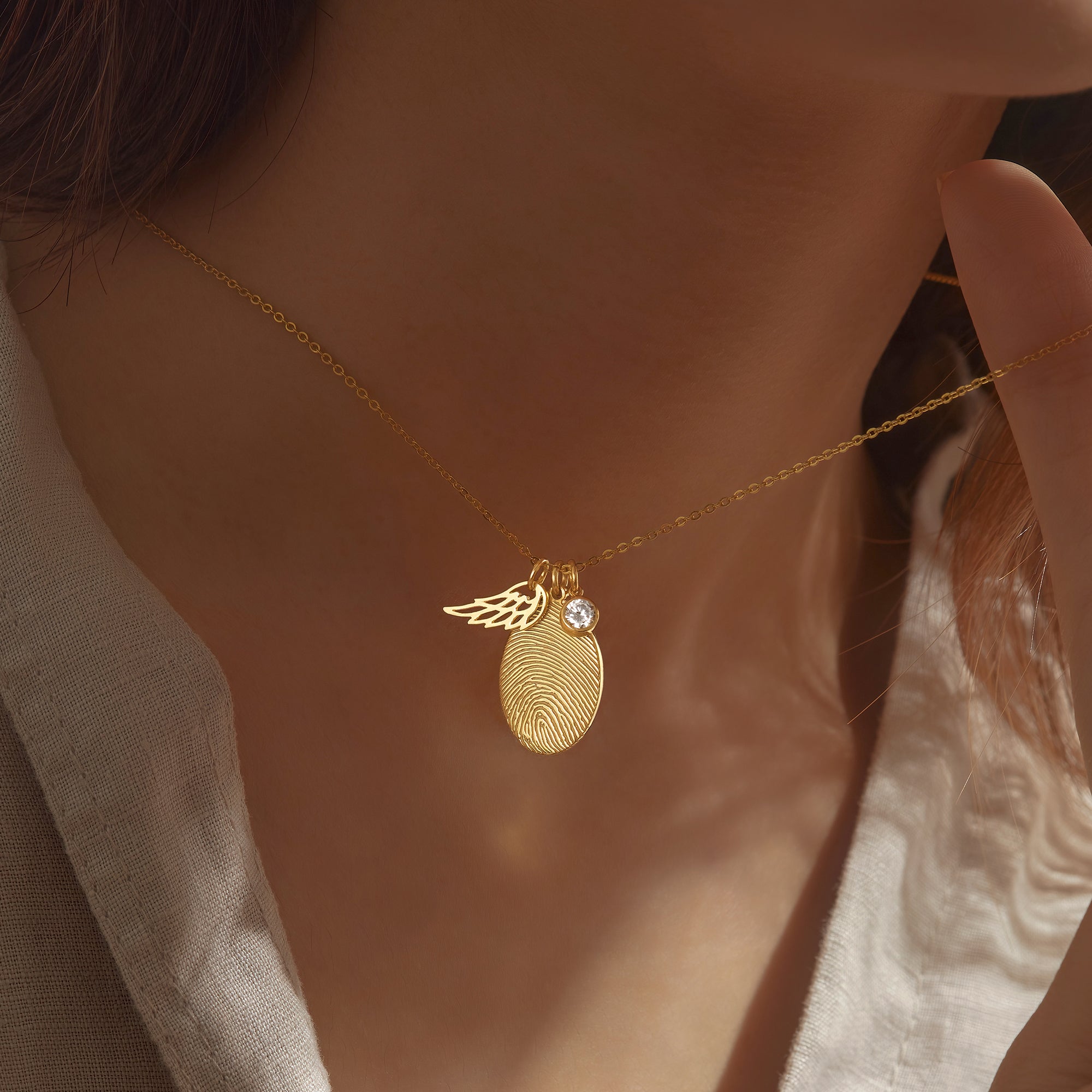 Fingerprint Necklace with Angel Wing