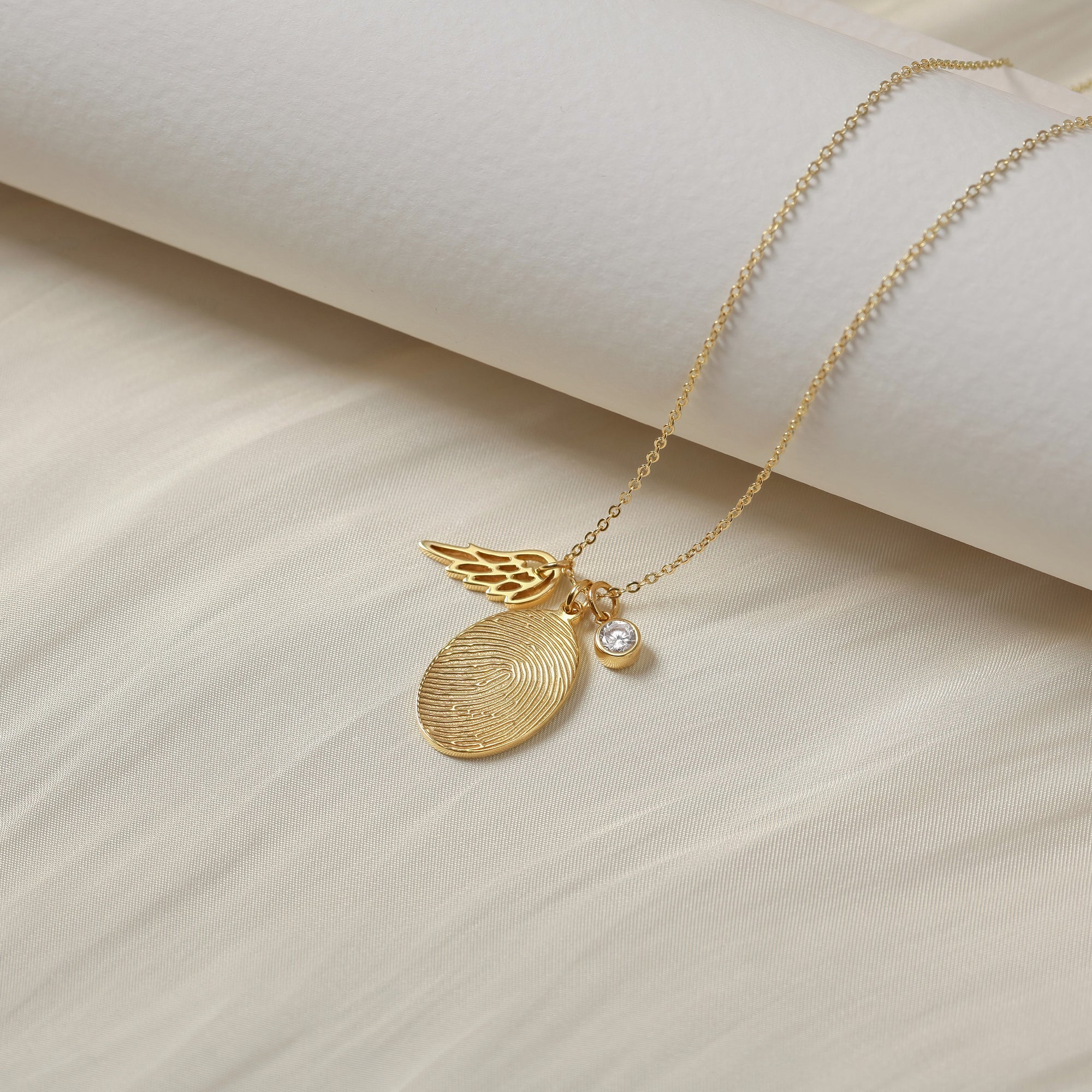 Fingerprint Necklace with Angel Wing