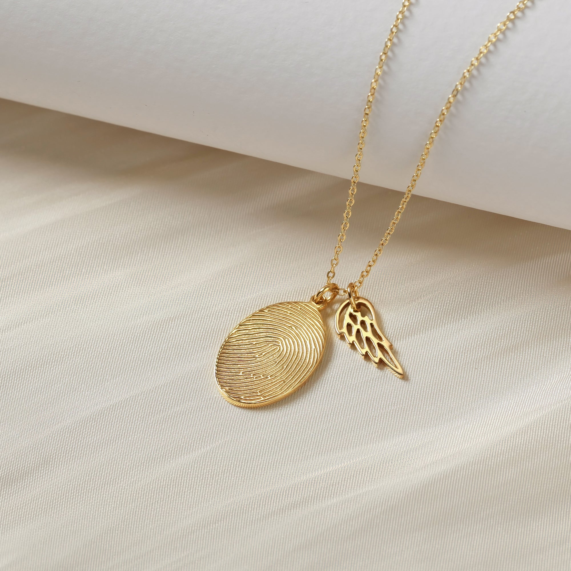 Fingerprint Necklace with Angel Wing