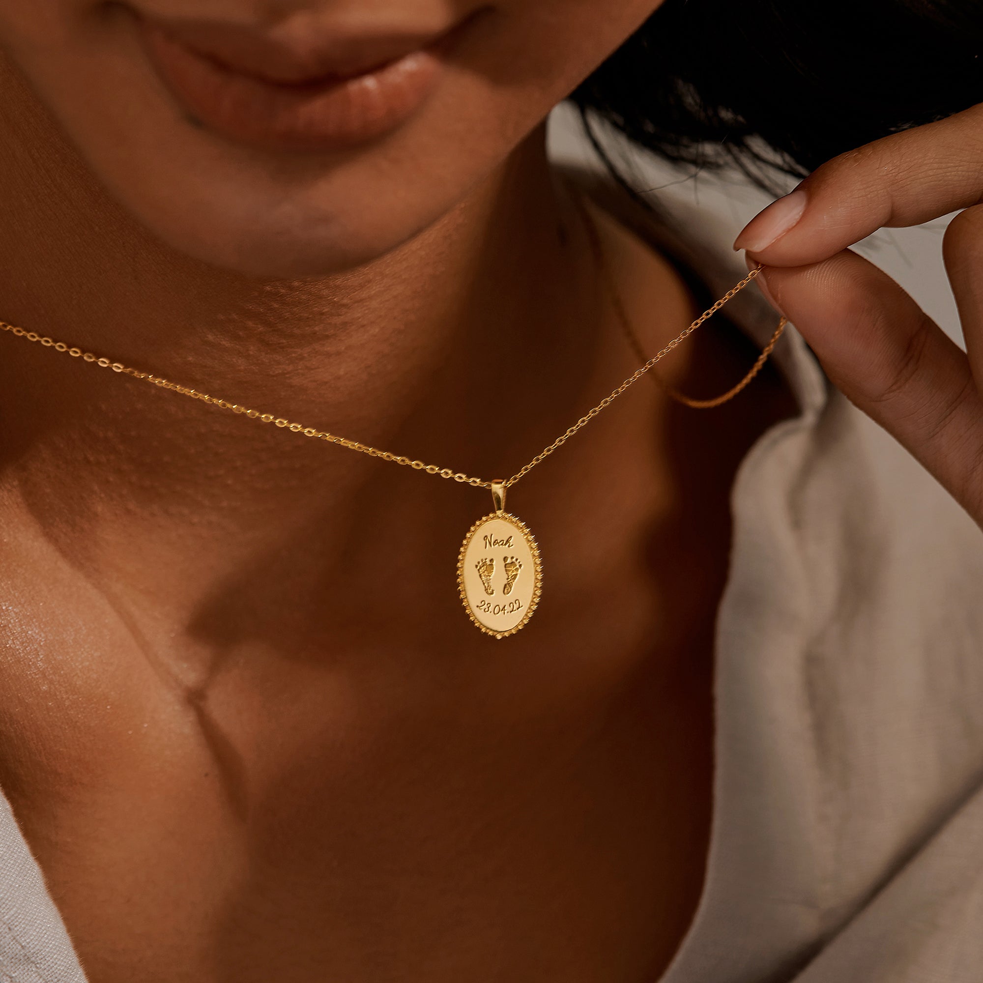 Baby Footprint Oval Charm Necklace