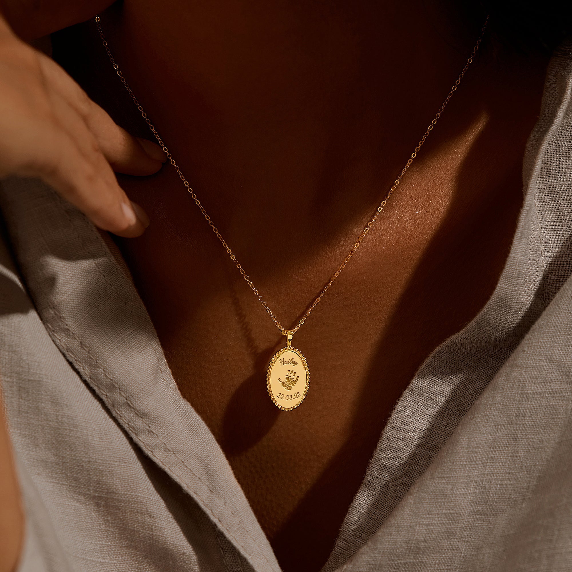 Baby Footprint Oval Charm Necklace