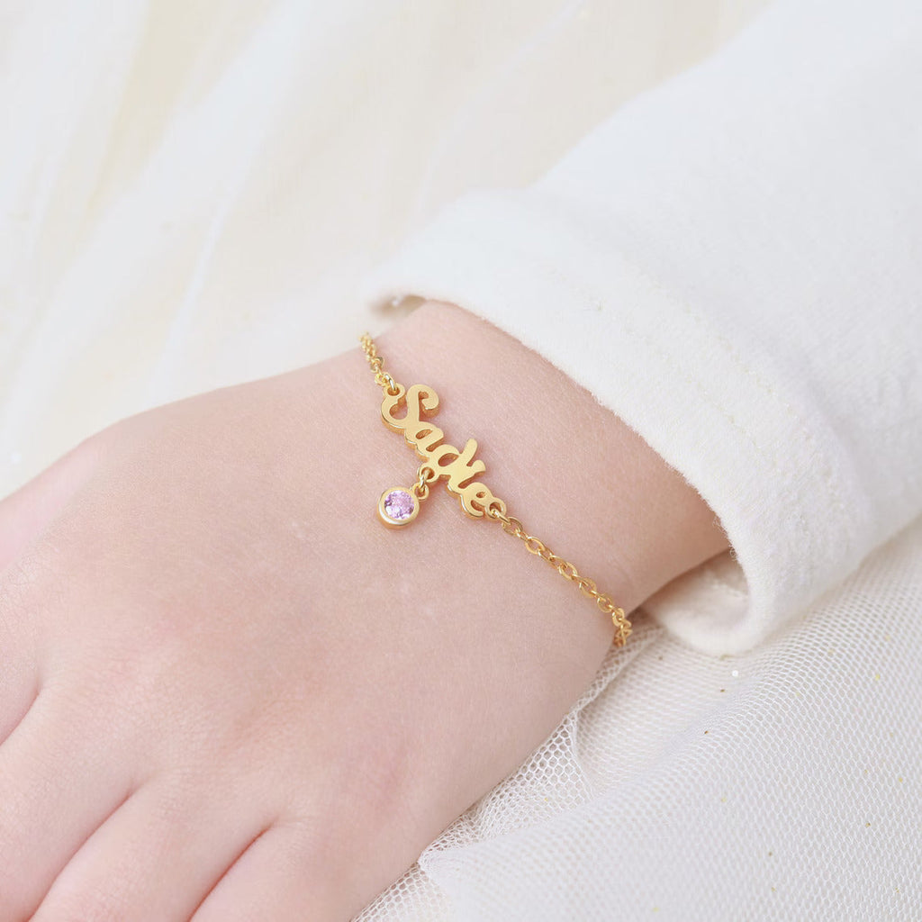 Name Bracelet with Birthstone For Kids