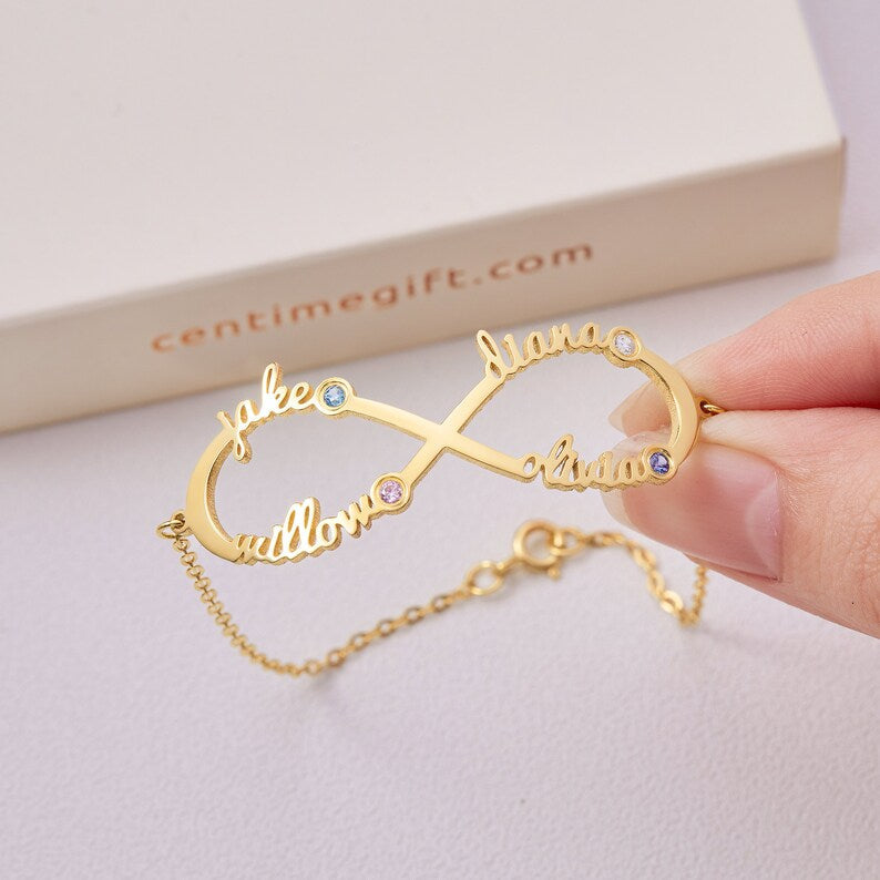 Custom Infinity Name Bracelet With Birthstone