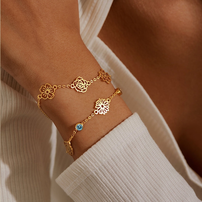 Multiple Birth Month Flower Bracelet