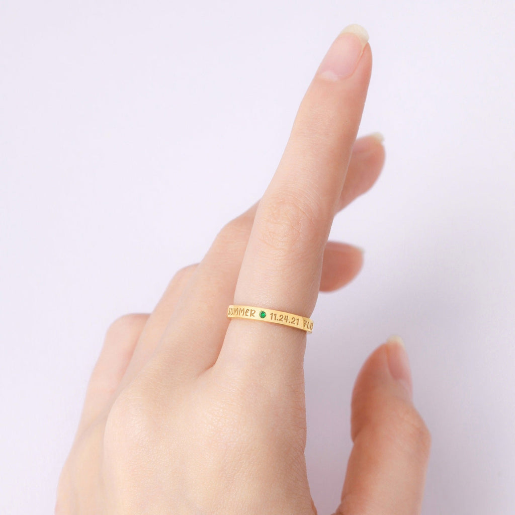 Baby Stats Ring With Birthstone