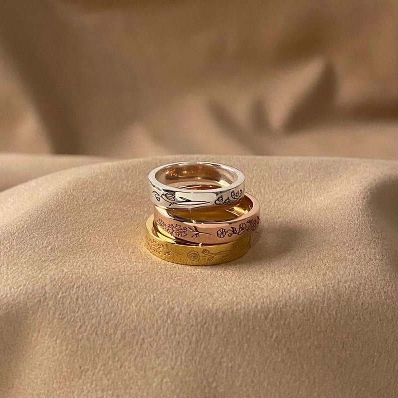 Birth Flower Band Ring