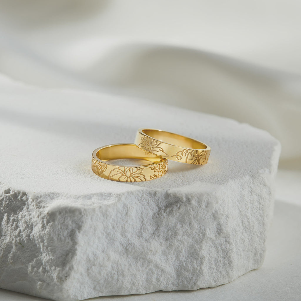 Birth Month Flower Band Ring
