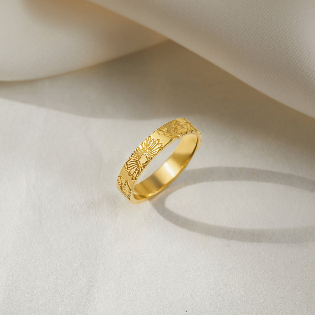 Birth Month Flower Band Ring