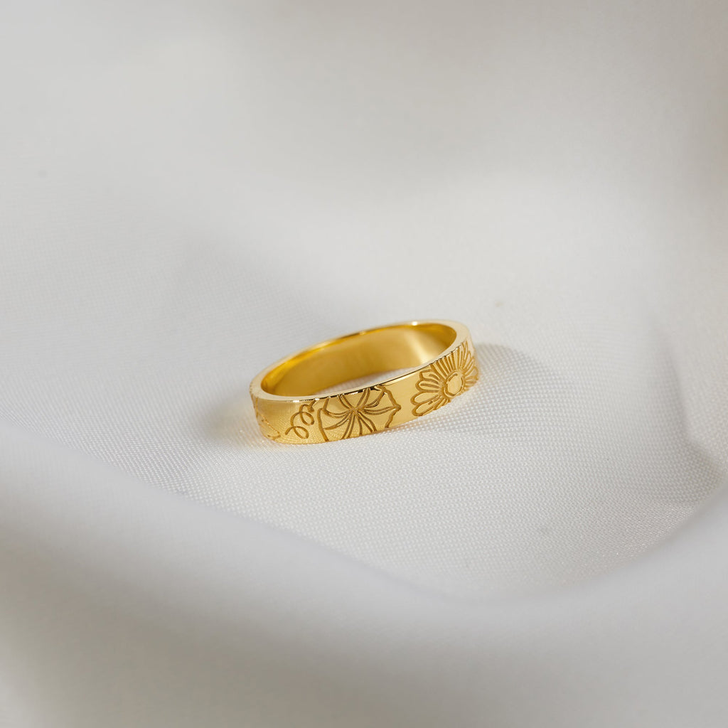 Birth Month Flower Band Ring