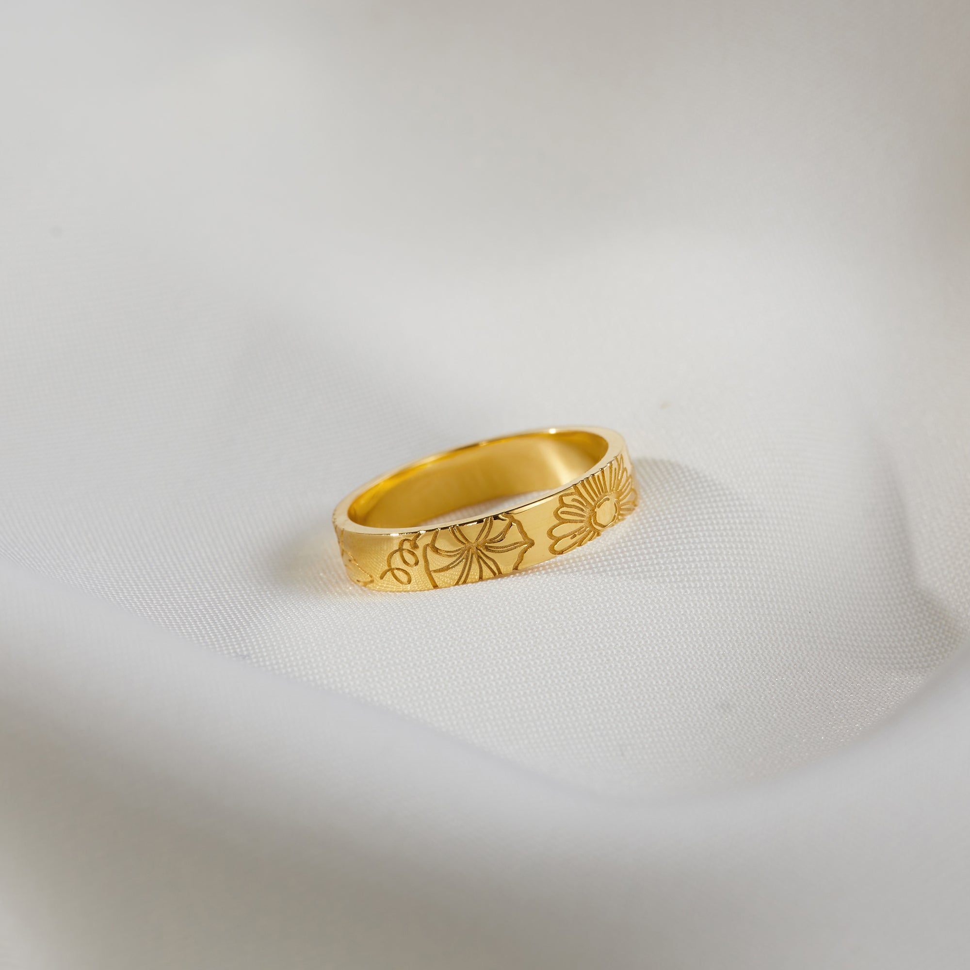 Birth Month Flower Band Ring