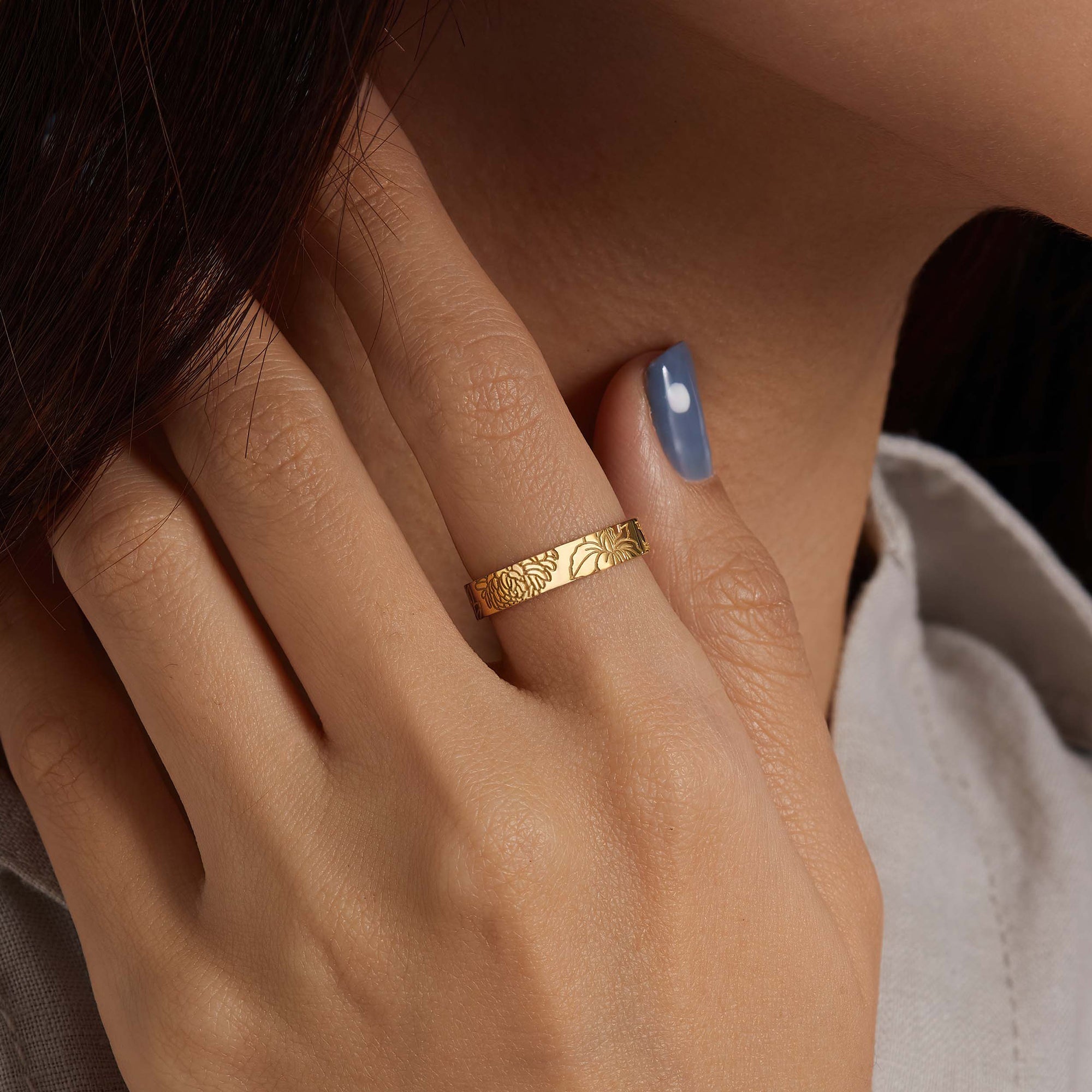 Birth Month Flower Band Ring