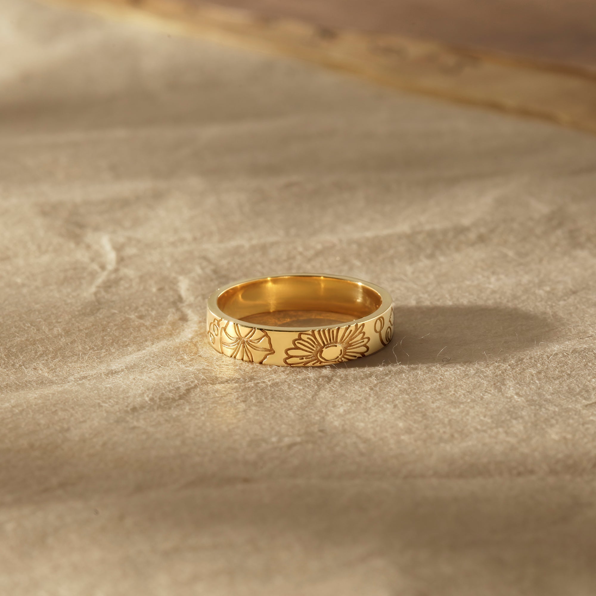 Birth Month Flower Band Ring