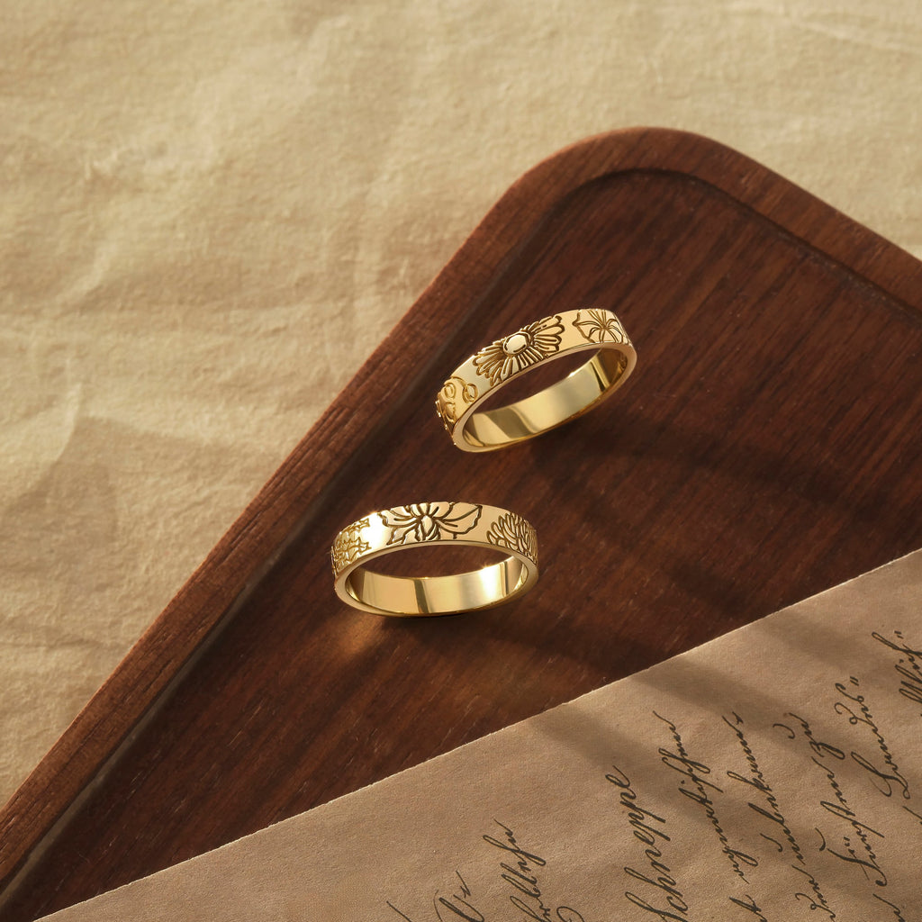Birth Month Flower Band Ring
