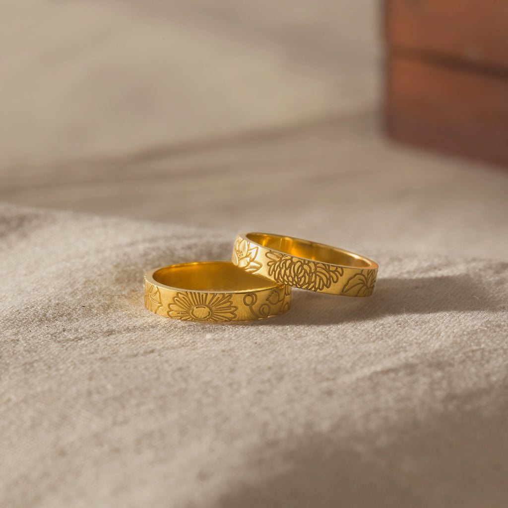 Birth Month Flower Band Ring