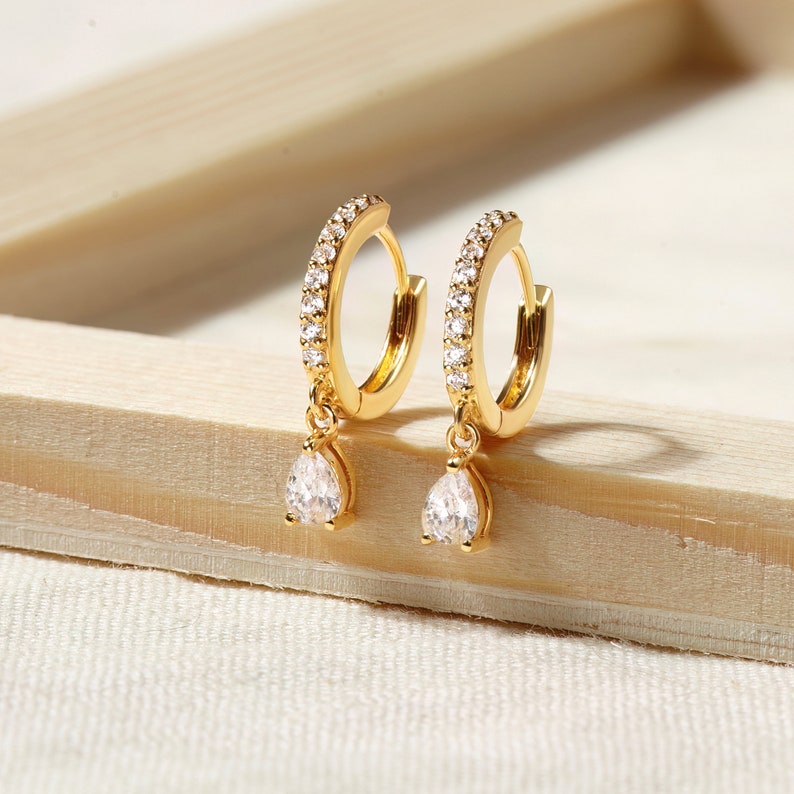 Birthstone Huggie Earrings - CZ Hoops
