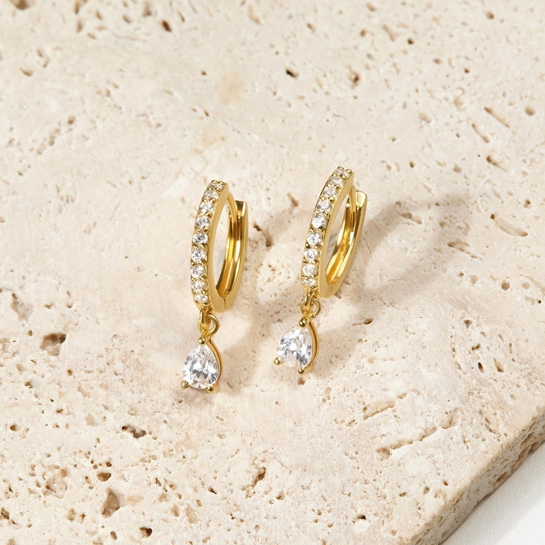Birthstone Huggie Earrings - CZ Hoops