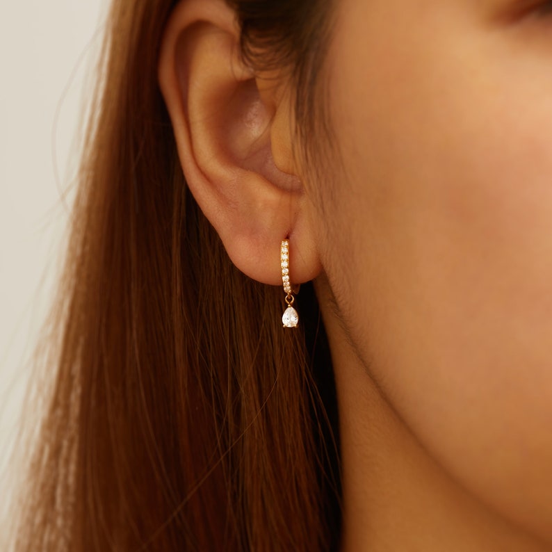 Birthstone Huggie Earrings - CZ Hoops