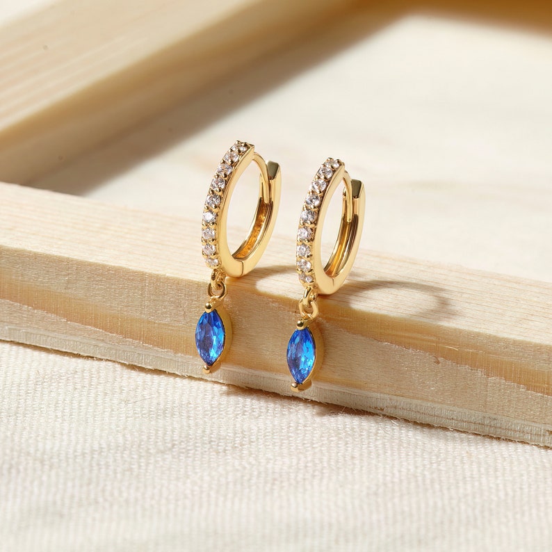 Birthstone Huggie Earrings - CZ Hoops