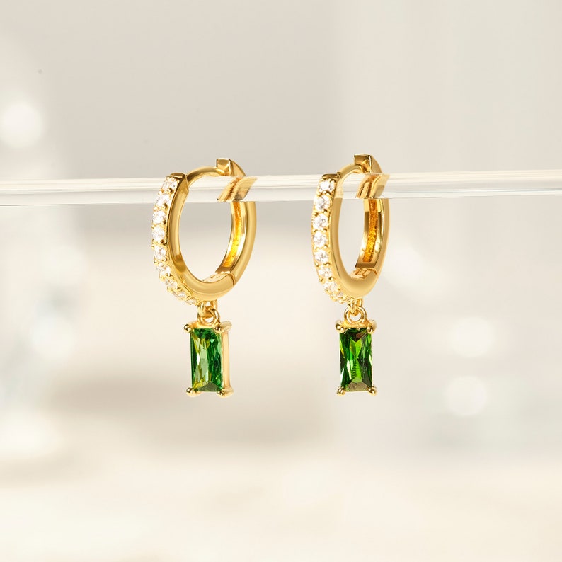 Birthstone Huggie Earrings - CZ Hoops
