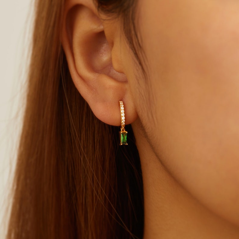 Birthstone Huggie Earrings - CZ Hoops