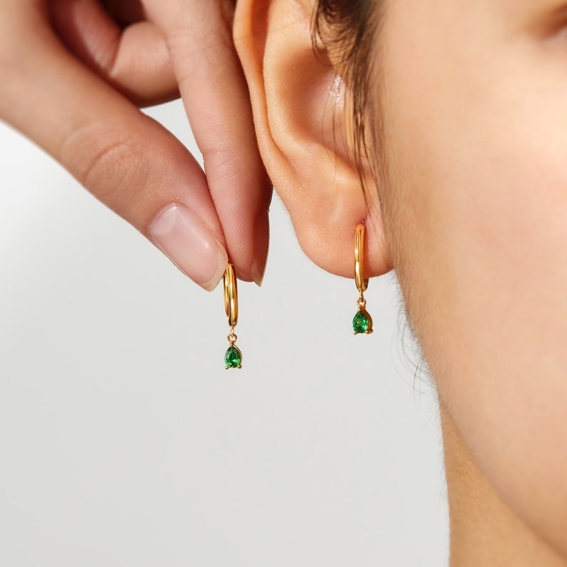 Birthstone Huggie Hoop Earrings