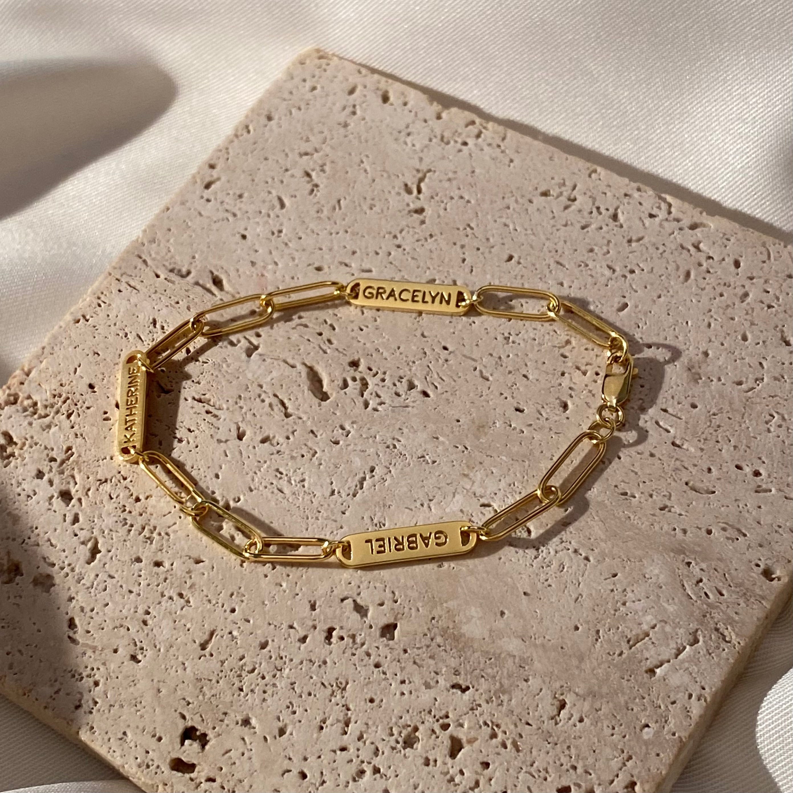 Mom Bracelet with Kids Names - Paperclip Chain