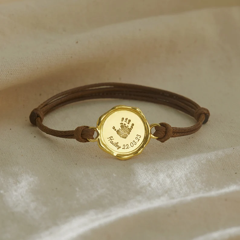 Baby Footprint Leather Bracelet - Wax Seal