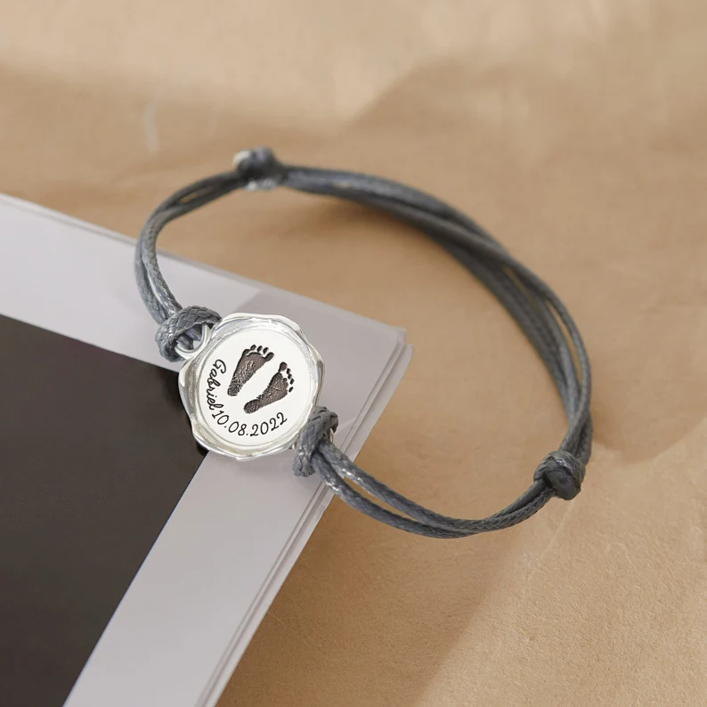 Baby Footprint Leather Bracelet - Wax Seal