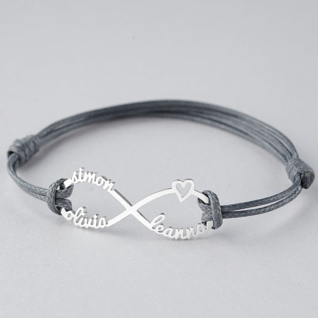 Infinity Name Bracelet For Mom - Leather Cord