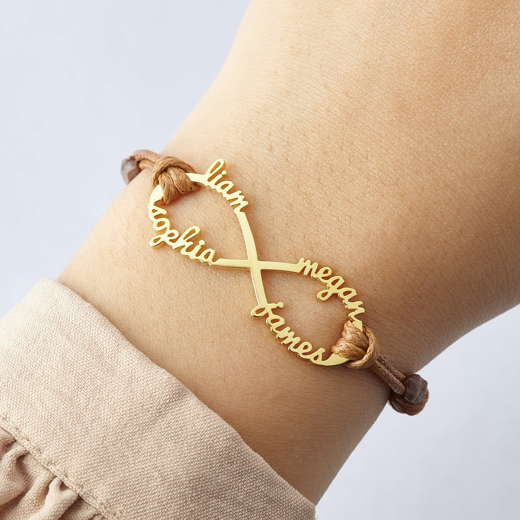 Infinity Name Bracelet For Mom - Leather Cord