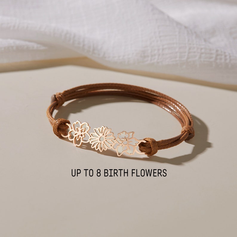 Birth Flower Bracelet - Leather Cord