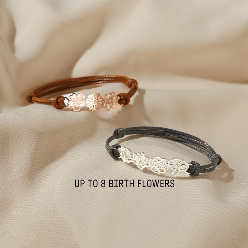 Birth Flower Bracelet - Leather Cord