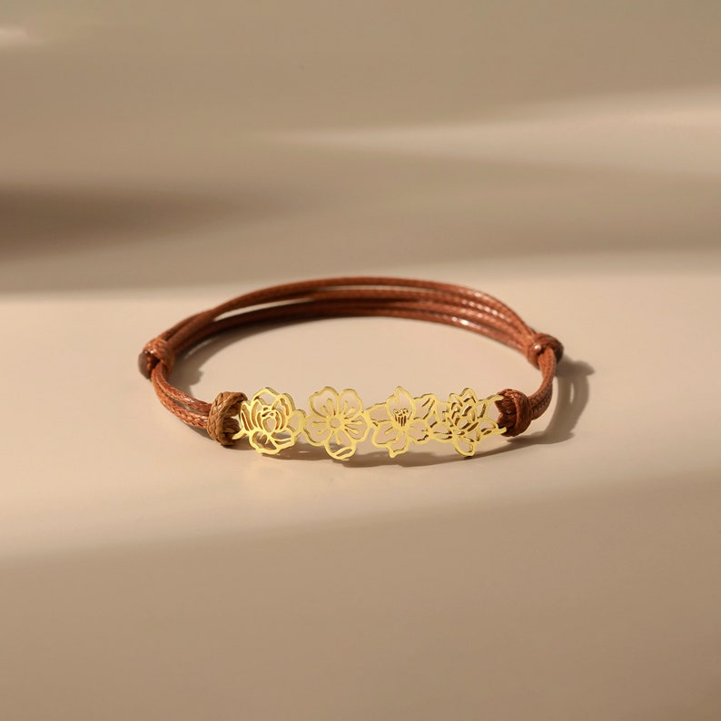 Birth Flower Bracelet - Leather Cord