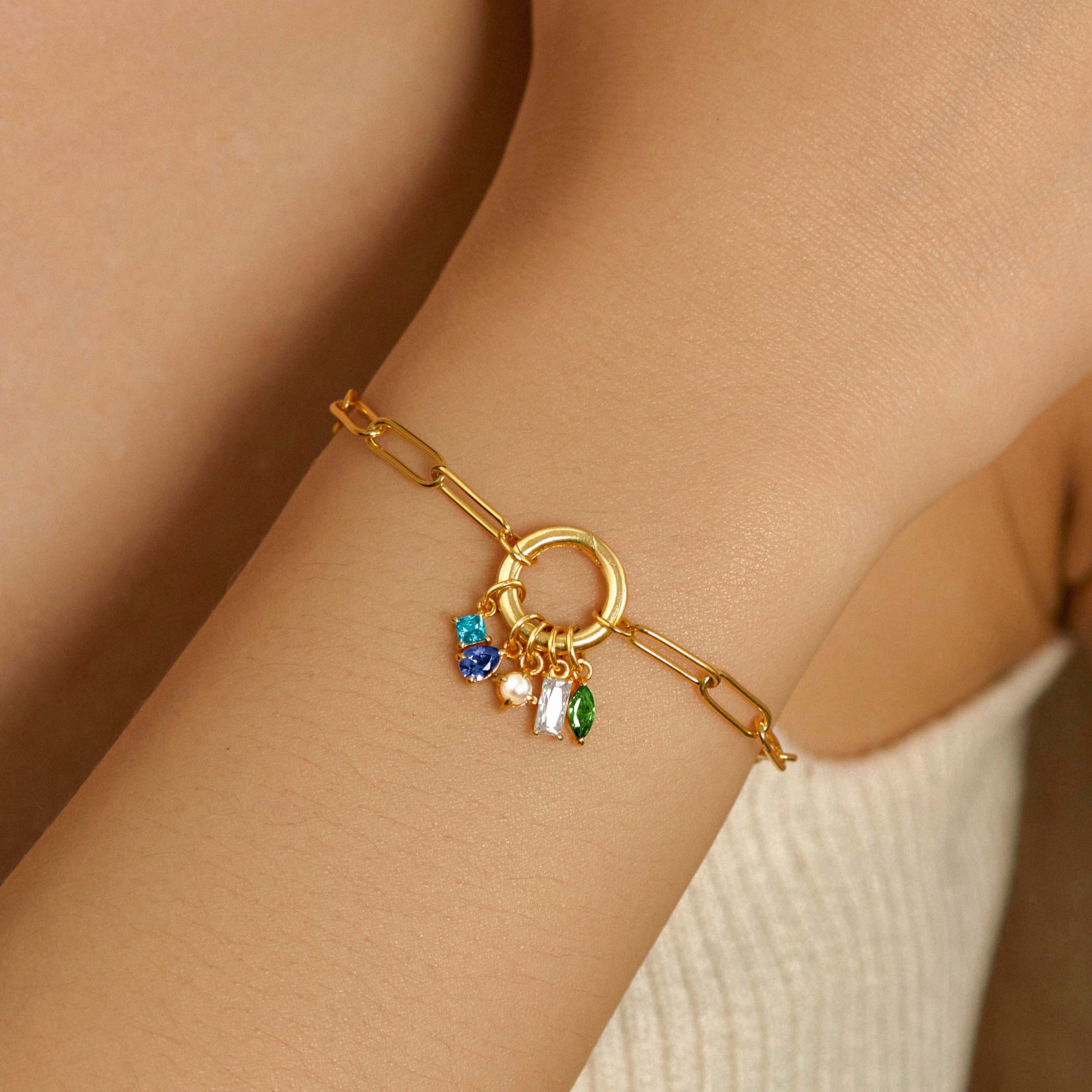 Custom Birthstones Charms Bracelet - Paper Chain