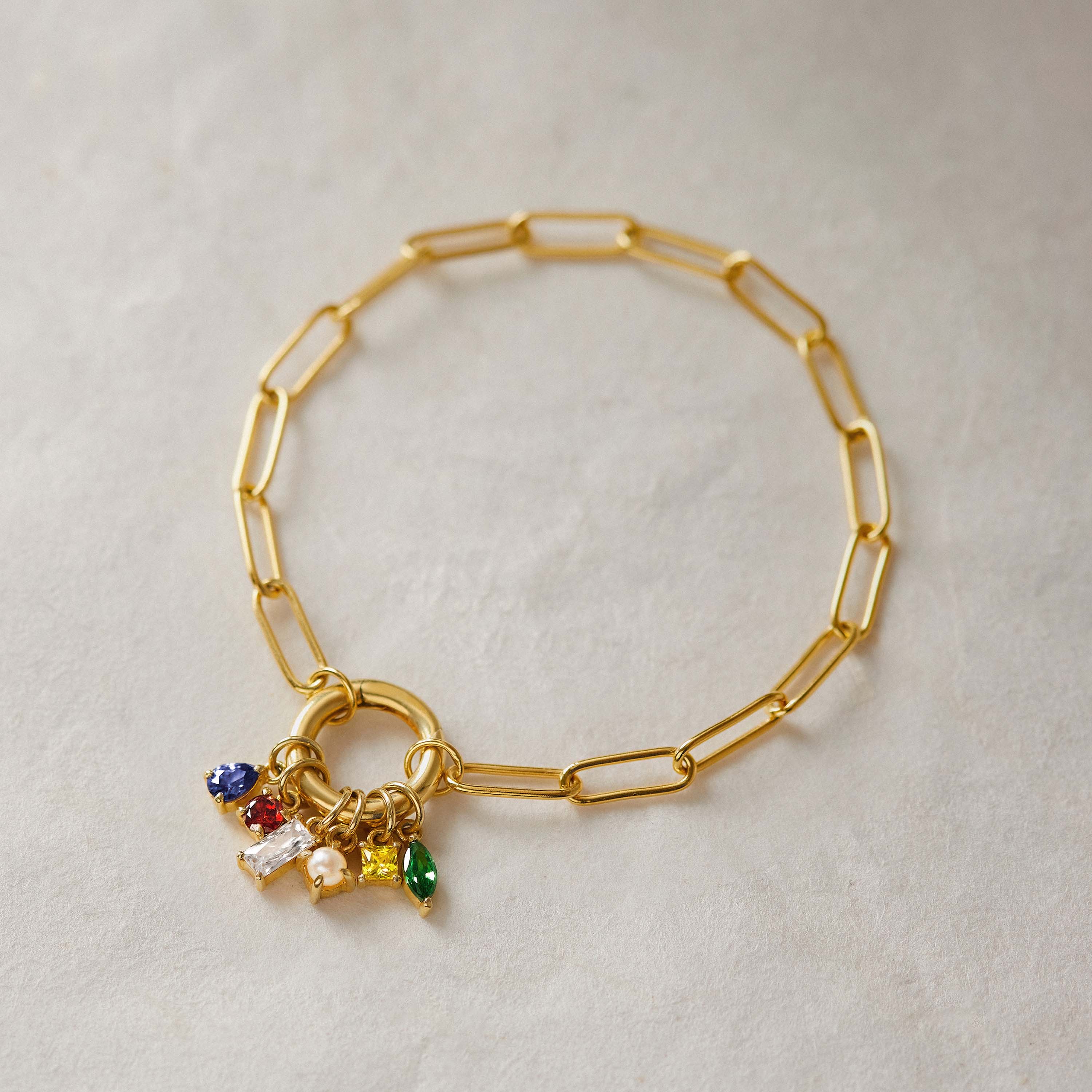 Custom Birthstones Charms Bracelet - Paper Chain