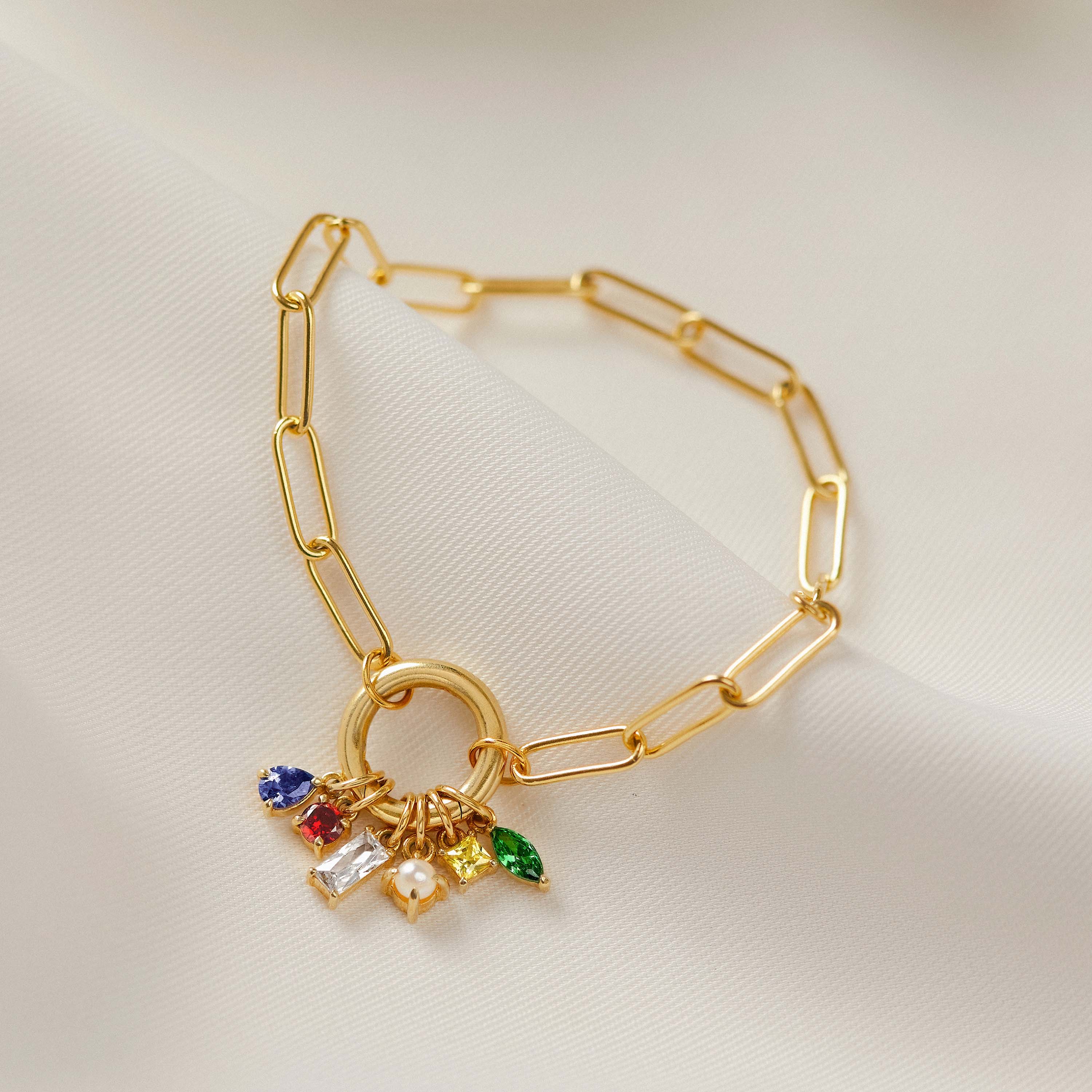 Custom Birthstones Charms Bracelet - Paper Chain
