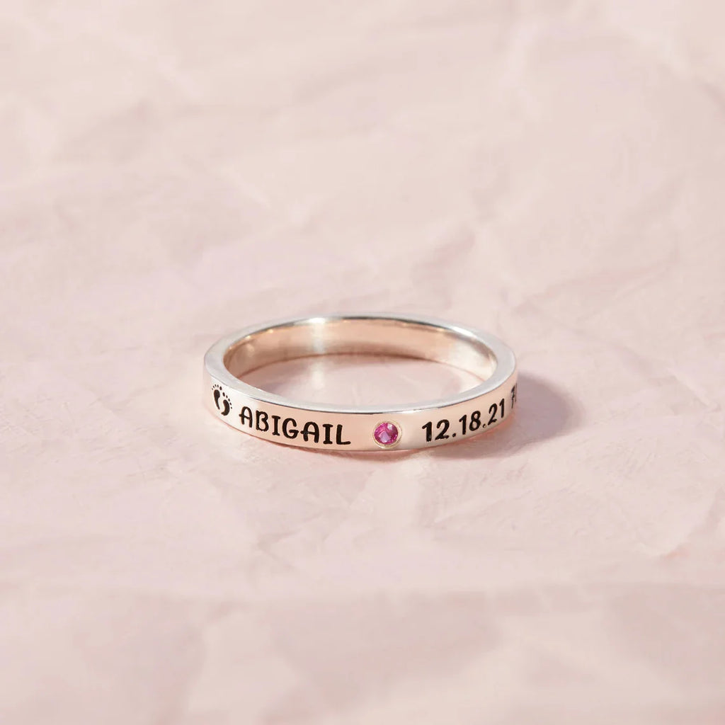 Baby Stats Ring With Birthstone
