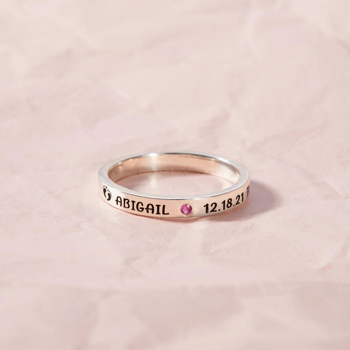Baby Stats Ring With Birthstone