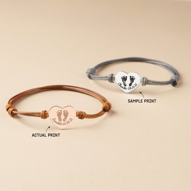 Baby Footprint Leather Bracelet - Heart