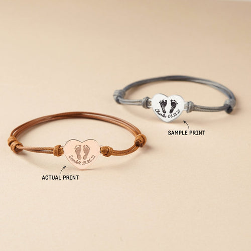 Baby Footprint Leather Bracelet - Heart